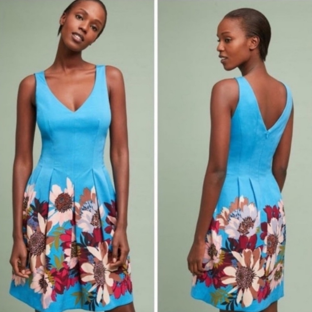 Anthropologie Blue Floral Midi Dress